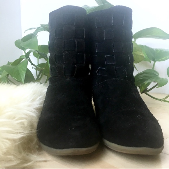 Vintage 80s Basket Weave Suede Ankle Boot Black 6 - Picture 2 of 8